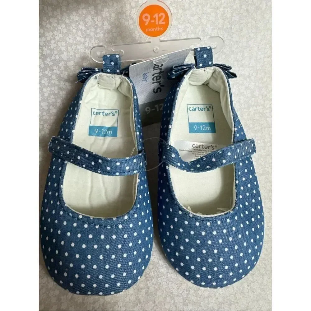 CARTER’S SIZE 9-12M Chambray Mary Jane Crib Shoes - Baby Girl
